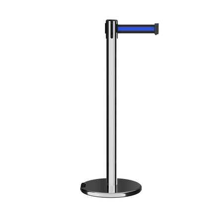 MONTOUR LINE Retractable Belt Rolling Stanchion, 2.5ft Pol.Steel Post  9ft. Bk/Bl ME630-PS-BBH-90